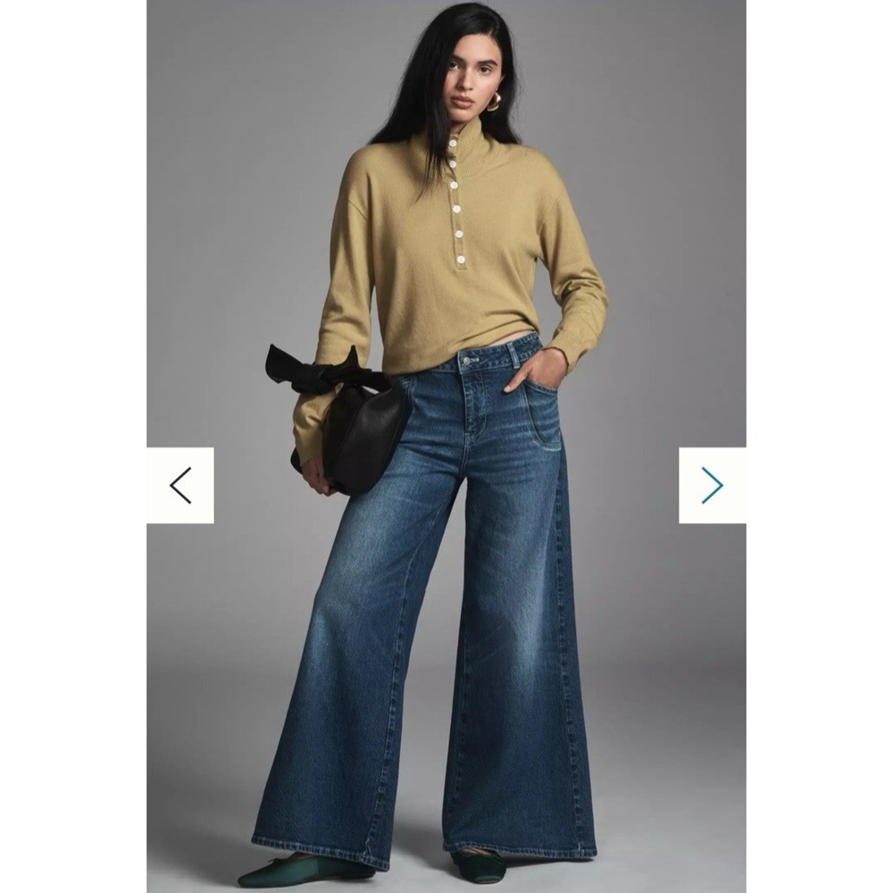 Pilcro Wide Leg High Rise Baggy Trouser Jeans Medium Wash Curve Pockets Women 28